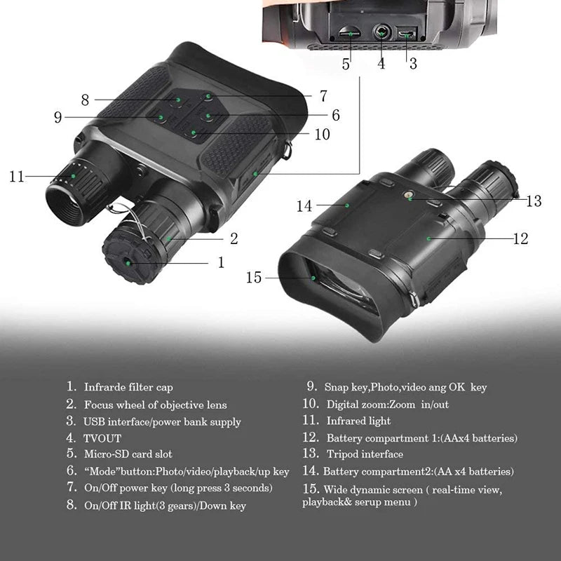IR Camera 4″ Large Viewing Screen Photo Video Recording from 400m/1300ft Digital Infrared Night Vision Hunting Binoculars NV400B