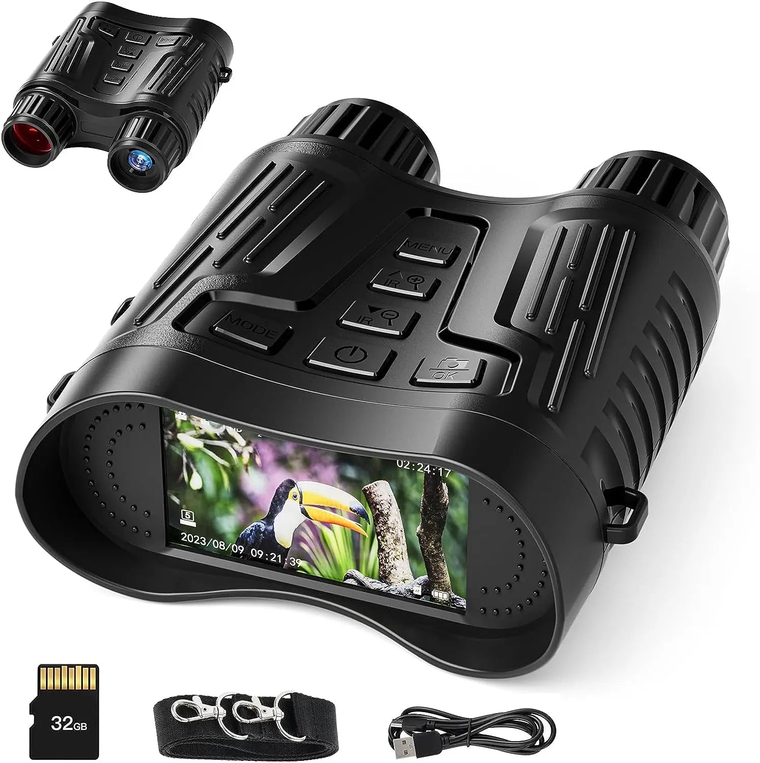 3.2” HD Screen 8X Zoom Save Photo Video for Camping Hunting Security Infrared Digital Night Vision Binoculars with 32G TF Card