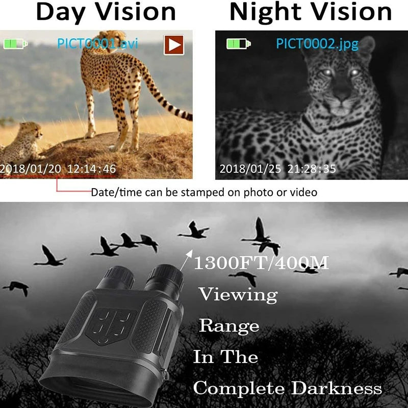 IR Camera 4″ Large Viewing Screen Photo Video Recording from 400m/1300ft Digital Infrared Night Vision Hunting Binoculars NV400B