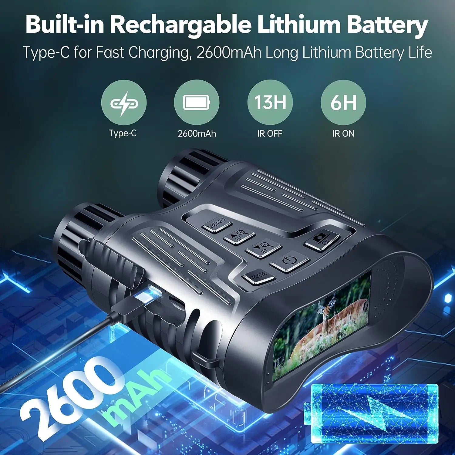 3.2” HD Screen 8X Zoom Save Photo Video for Camping Hunting Security Infrared Digital Night Vision Binoculars with 32G TF Card