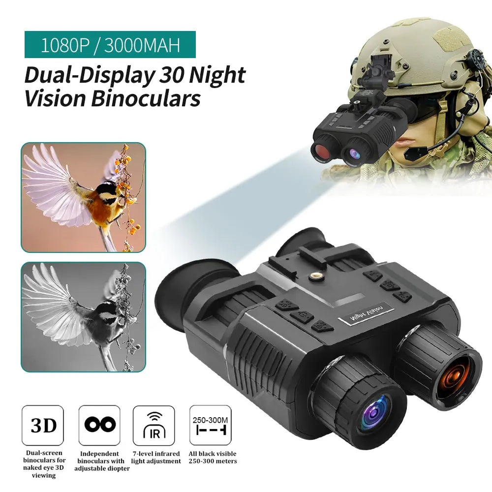 Naked Eye 3D Visual Digital Binocular Dual Screen Display 4K Ultra HD Video Photography NV8300 Head Mounted Night Vision Goggles