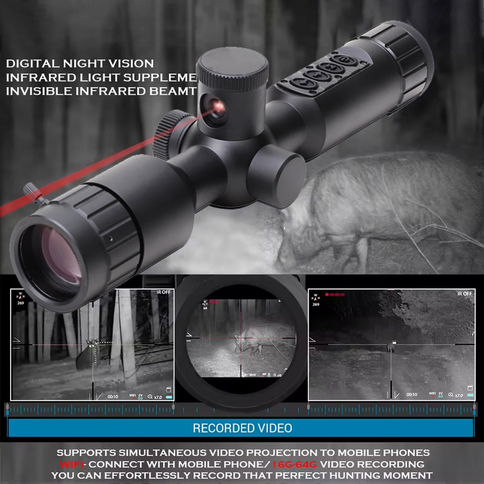 New NS40 Digital Night Vision Scope Built Gyro Tacticle Crosshair Software Ranging 1080p Video IR Camera 7-19X Hunting Monocular